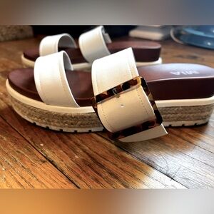 Mia White platform leather sandals